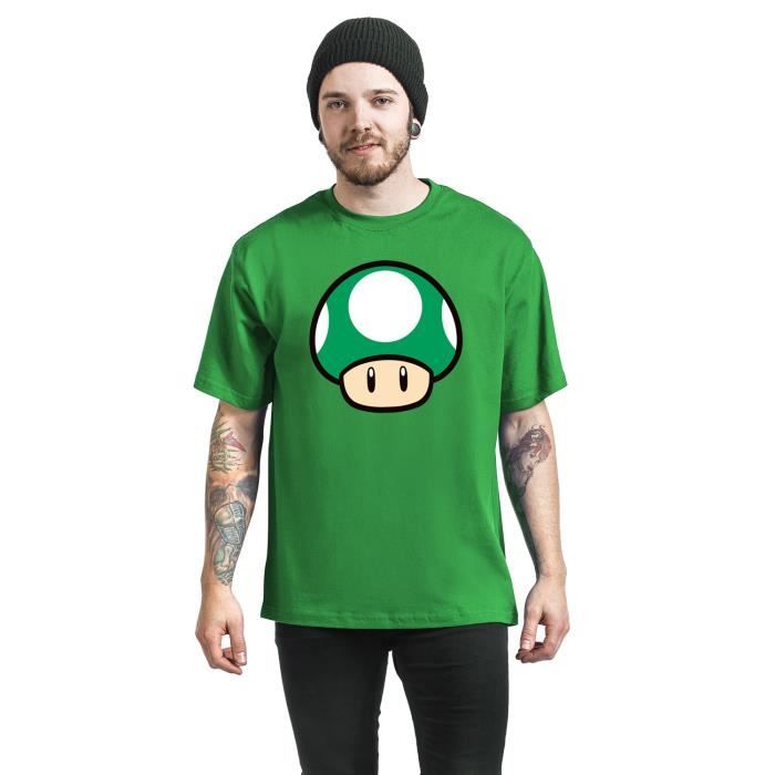 T-shirt - SUPERMARIO - Champignon - Vert - Manches courtes - 100% Coton
