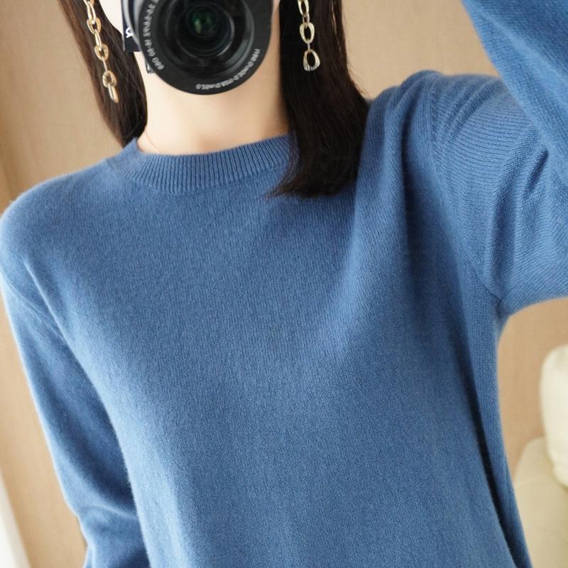 Women's Solid Color Knit Pullover - Autumn/Winter Round Neck Long Sleeve Versatile Base Layer