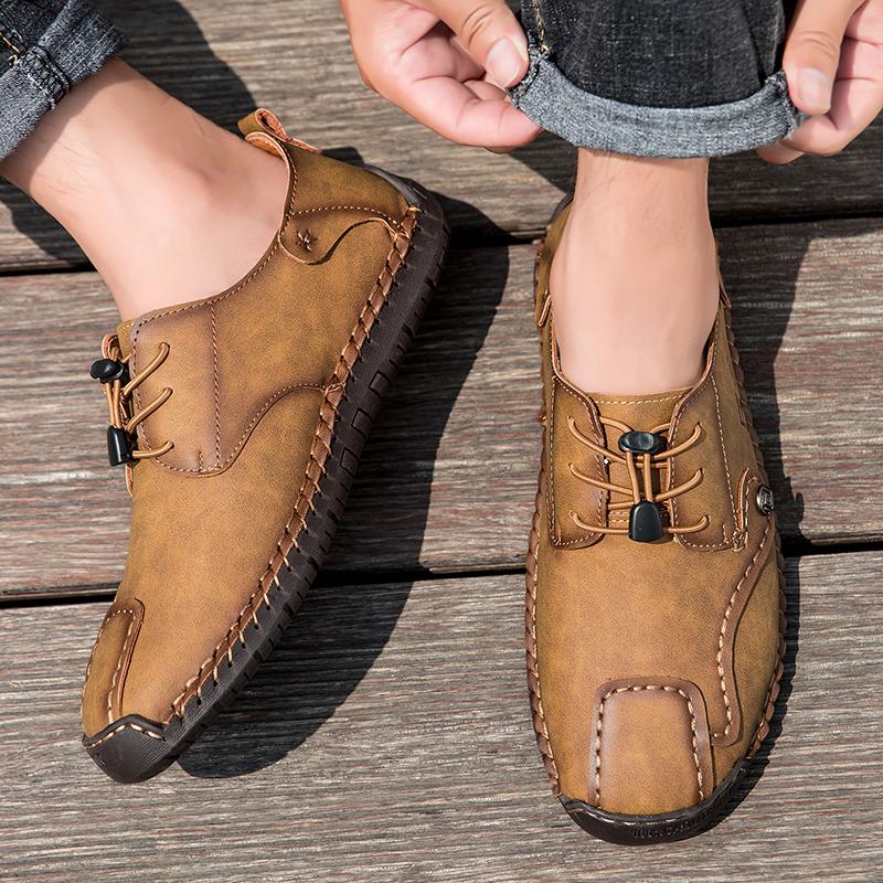 New Men Wearable  Anti Slip Outdoor Shoes Leather High Quality Mens Handmade Soft Sole Casual Shoes Flats Oxfords Shoes