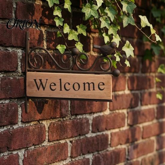 Bird Shaped Door Sign Mini Welcome Sign, Retro Carved Wooden Panel with Iron Frame Wall Vintage Decoration Mounting for Outdoor Porch Courtyard Gates