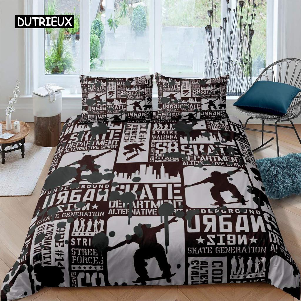 Skateboard Quilt Cover Boys Teens Sports Comforter Cover Microfiber 2/3pcs Graffiti Art Single Size Bed Linen Package Double Size Queen Size King Size