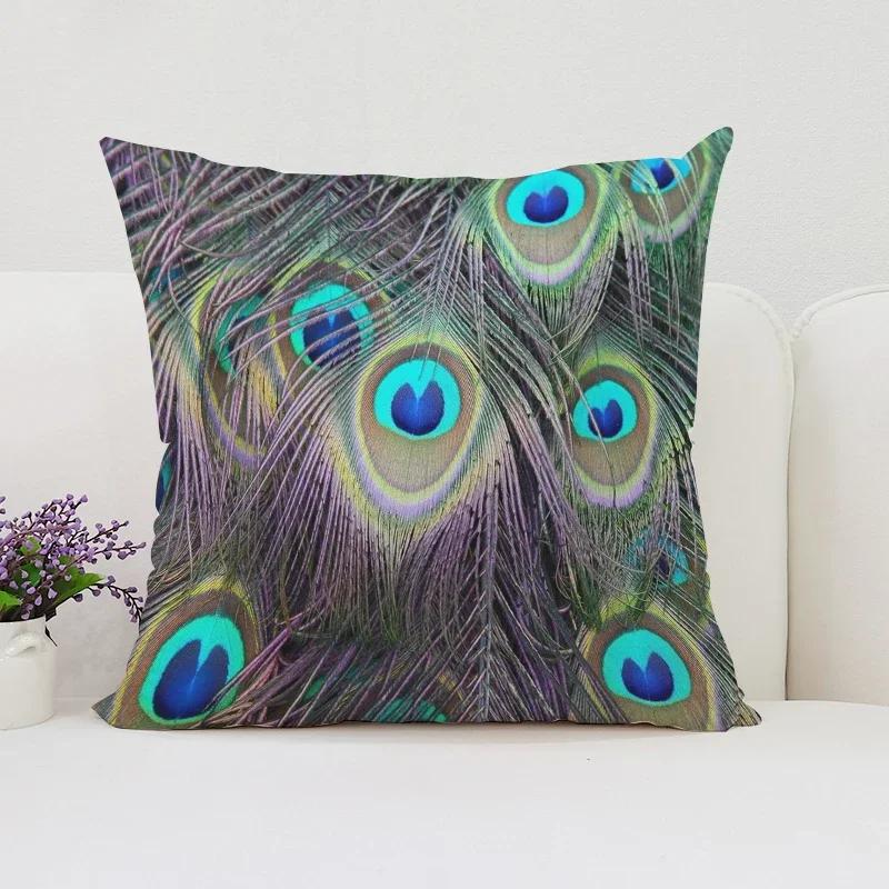 Peacock Feathers Cushion Cover 50X50Cm Decorative Pillowcase Decor 40X40 45X45 Cushions Covers For Bed Pillows Pilow Cases Sofa