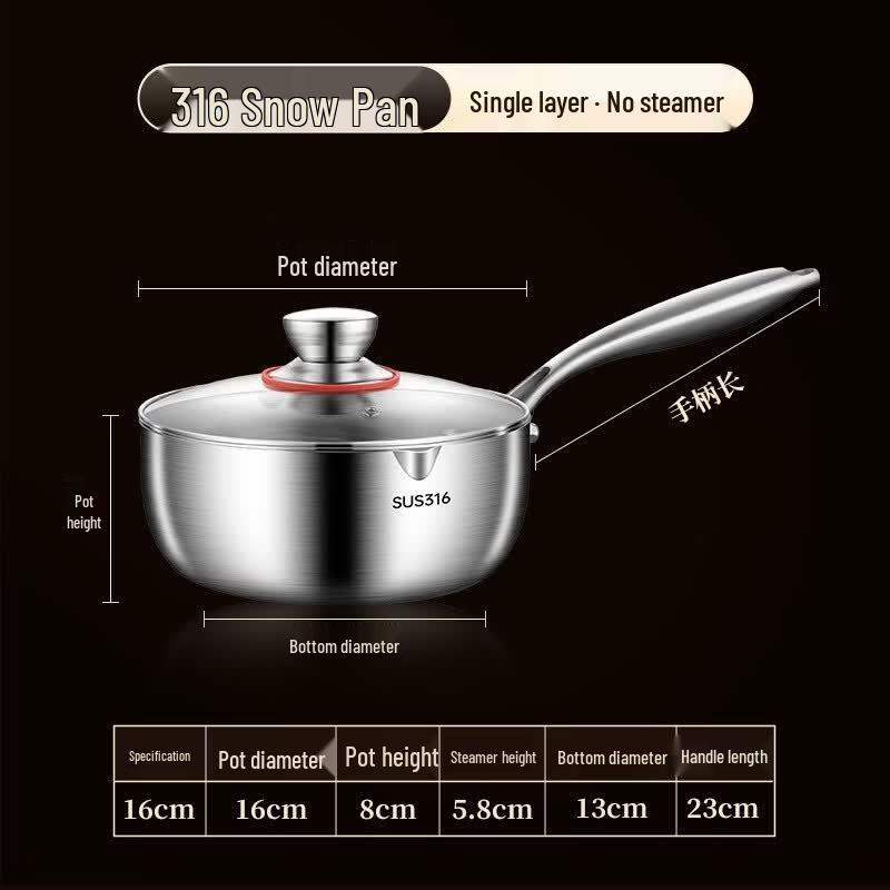 16cm 316 Stainless Steel Yukihira Milk Pot with Lid