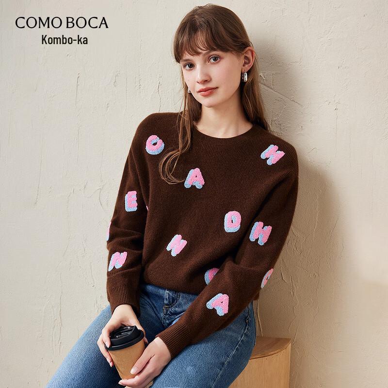 

Women s Letter Embroidered Round Neck Wool Sweater XL