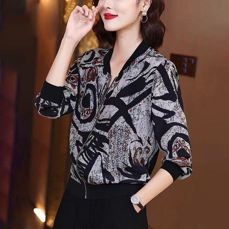 

Spring & Autumn Women s Versatile Chiffon Baseball Jacket - Plus Size, Fashionable Short Jacket for Air Conditioning and Cool Weather. 5XL