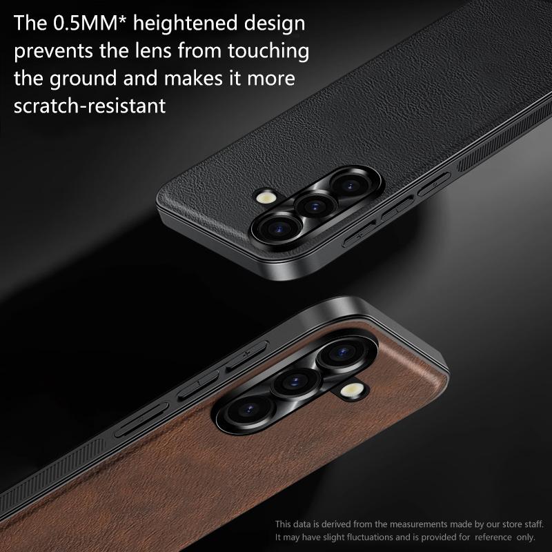 Metal Camera Protection Leather Phone Case For Samsung Galaxy S25 S24 S23 S21 FE S22 Ultra S25 Plus Silicone Edges Back Cover