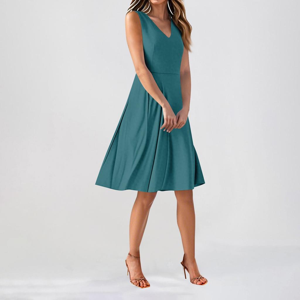 Chiffon Floral Sleeveless V-Neck Waist Dress