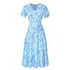 Bohemian Beach Dress Women Chiffon V Neck Short Sleeve High Waist Big Hem Spring Summer Print Sizes S to XXL