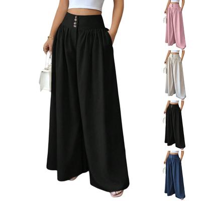 Damen Freizeit Knopf Falten Locker Weites Bein Freizeit Hose