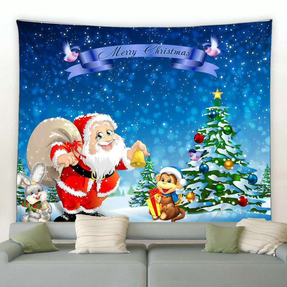 

Домашний декор гобелен Санта-Клаус Снеговик Рождественский настенный гобелен Праздничная комната Гостиная Настенный декор фон ткань 100x75cm
