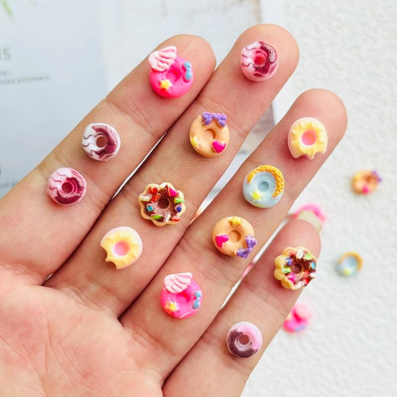 50Pcs Mixed Nail Art Resin Cartoon Cute Donuts Series Flatback Ornament Jewelry Making Manicure Hairwear Accessories A43