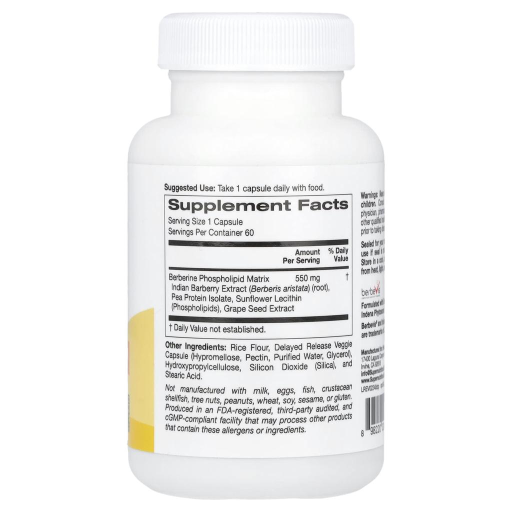 Super Nutrition, Berberina Fitosoma, 550 mg, 60 Capsule Vegetali