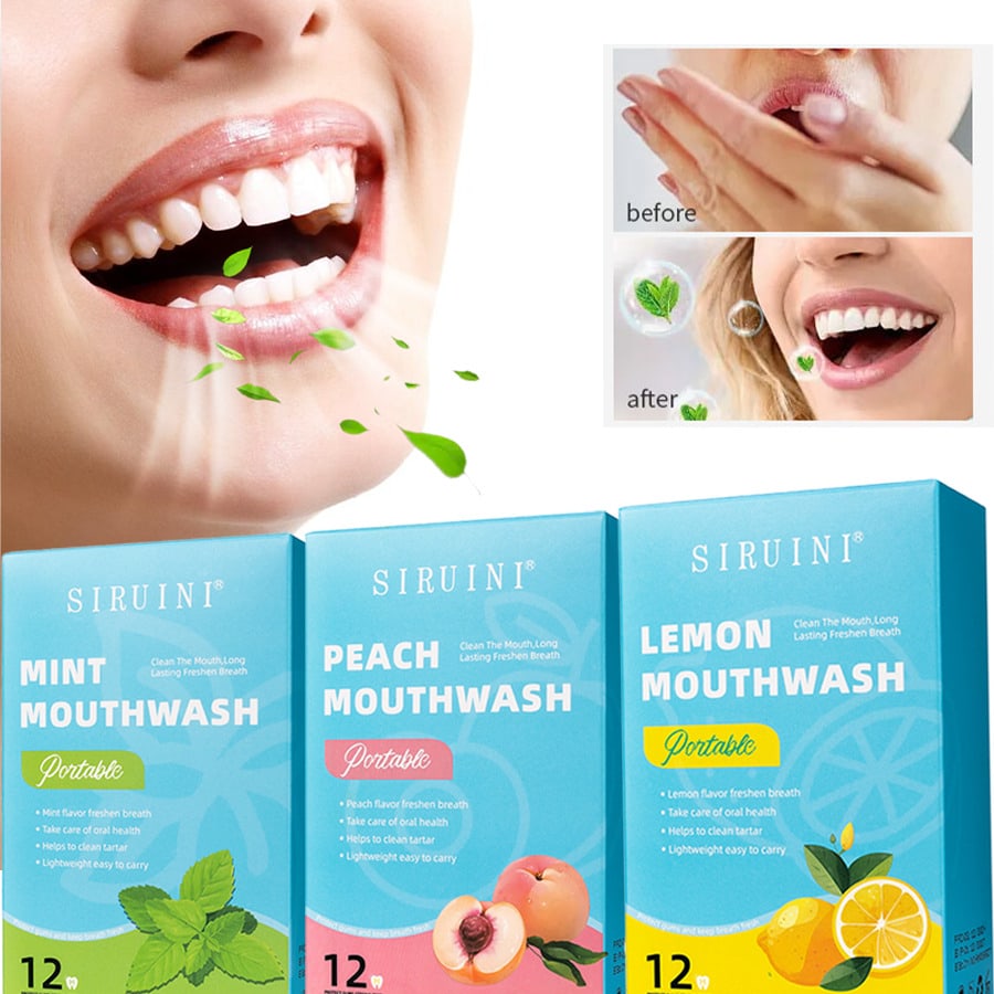 20Pcs Fruity Mild Cleansing Mouthwash - Mint, Peach, Lemon, Travel Size Disposable Mouthwash, Reduce