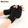 Botvotee Black Gloves with Fourchettes Half Finger Sleeves for Women Winter Knit Y2k Accessories Pink Fashion Warm Oversleeve