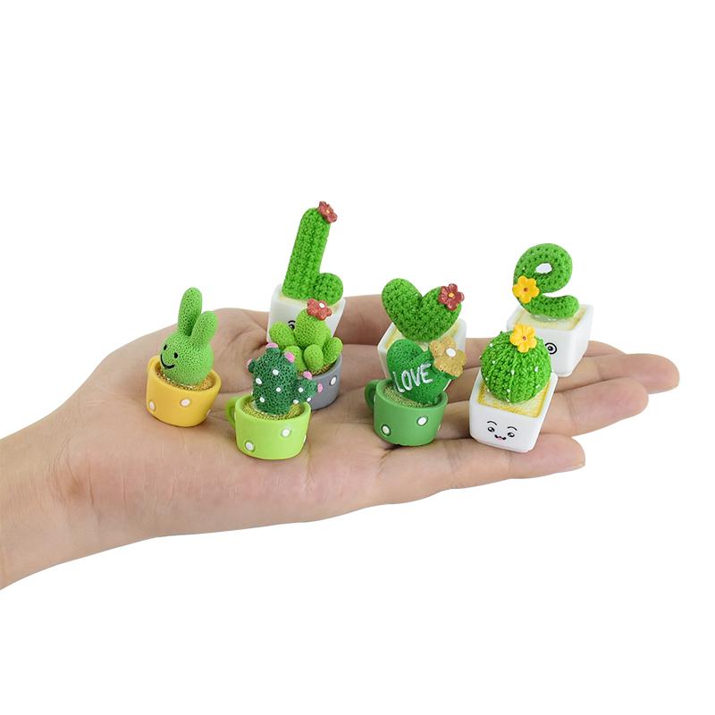 For 4Pcs/set Resin Succulent Cactus Mini Green Plant Bonsai Small Tree Pot Car Office Home Living Room Decoration Wedding Party