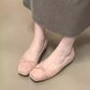 Square head bow one-pedal inner height increase commuter shoes new French versatile light mouth ladyshoes