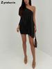 New Asymmetrical Slanted Shoulder Cape Dress Bodycon Mini Skirt Evening Gown for Women