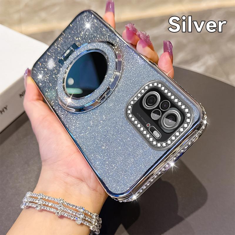 KEYSION Glitter Jewelled Magnetic Phone Case for Xiaomi M5S Makeup Mirror Stand Shockproof Cover for Redmi Note 10 10S 10 Pro 4G
