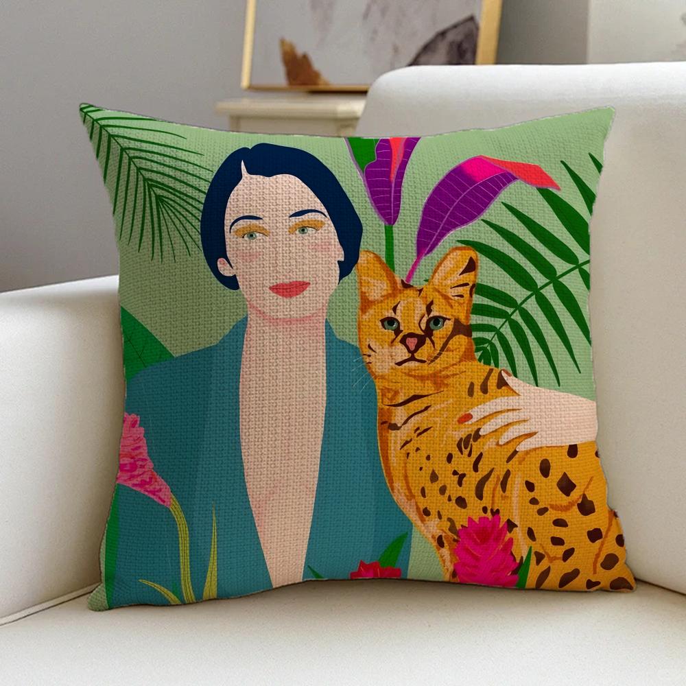 L-Lucilla Vecchiarino Cushion Cover Cushion Cover Pillowcase, Anti-Mite Invisible Zipper, Linen Sofa Cushion