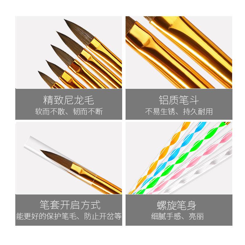 Nail Art Brushes 5 Sets Acrylic Imitation Mink Crystal Pens, Nail Art Tools