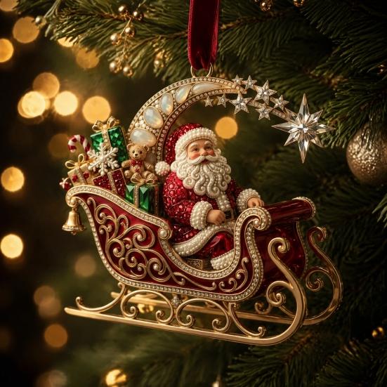Festive Home Accents Cute Santa Christmas Ornaments, 2D Flat Acrylic Claus Hanging Durable Festival Ornaments Decoration for Holiday Tree, Indoor,