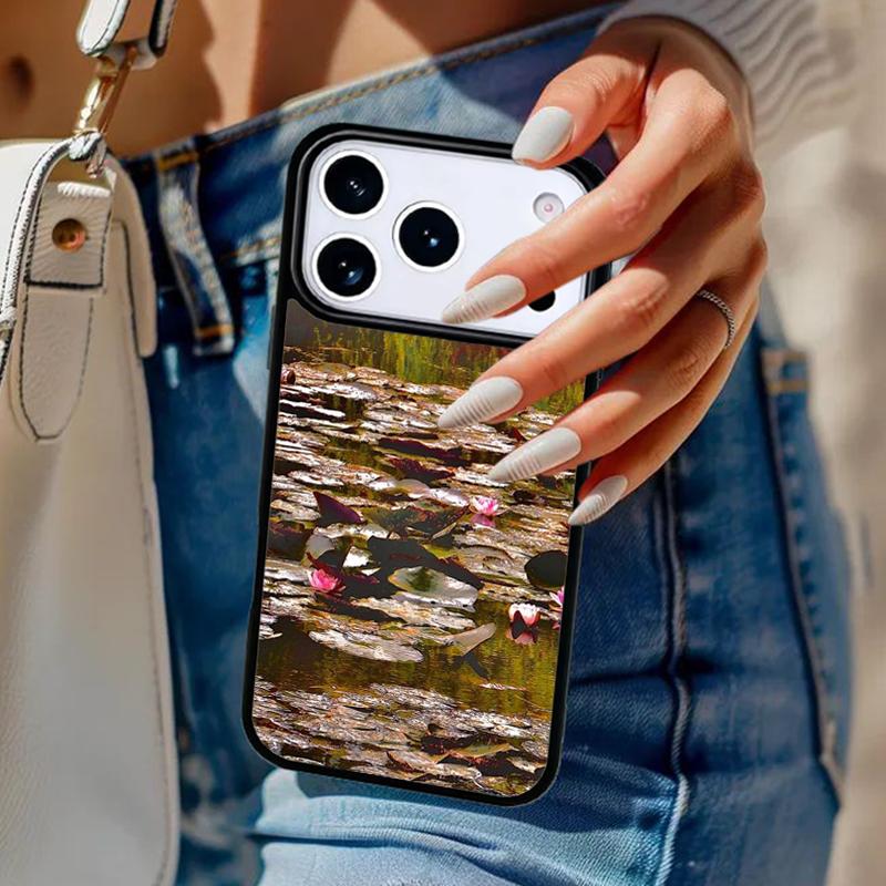 Monet Garden Lotus Phone Case For iPhone 17 Air 14 15 13 12 Max Cover For Apple 16e 11 Pro Max Plus Coque
