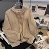 Women's Khaki Striped Hooded Shirt Long Sleeve Button Front Casual Loose Fit Blouse