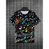 Men's Cool Music Note Print T-Shirt With Colorful Melody Pattern And Black Background, Stylish Short Sleeve Summer Top For Casual Daily Wear