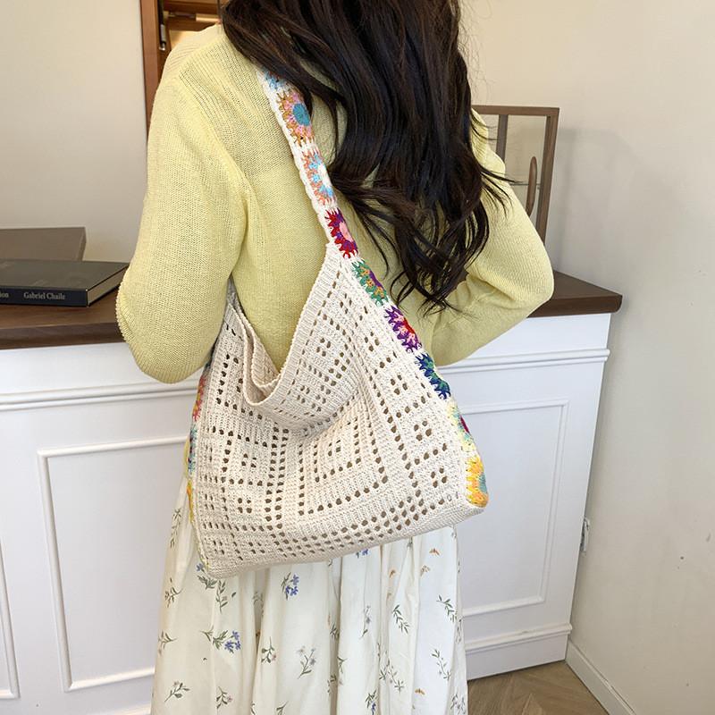 Bohemian Style Colorful Flower Pattern Woven Crossbody Bag With For Daily Use
