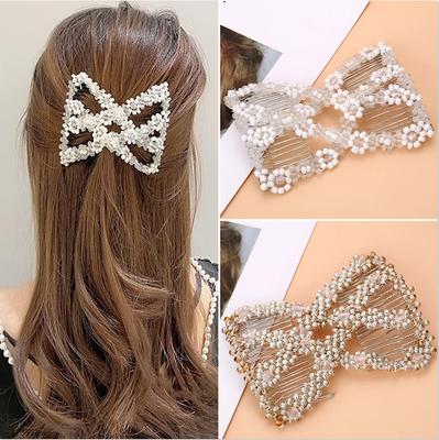 New Women Comb Hair Accessories Pearl Beaded Elastic Hair Claw Hairpin Magic Comb Up-Do Hairstyle Bun Maker Tool Ponytail Hairdo