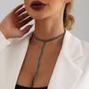 Accessories T-Shaped Sexy Black Full Diamond Double Neck Chain Long Necklace Women'S Clavicle Claw Diamond Chain Necklace