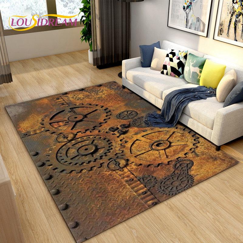 3D Steampunk Mechanical Cogs Gears Area Rug Large,Carpet Rug for Living Room Bedroom Sofa,Kitchen Doormat Non-slip Floor Mat