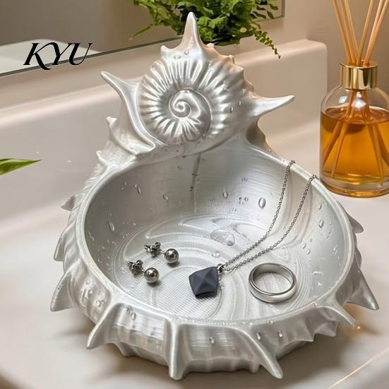 Conch Shape Jewelry Plate 3D Printed Tray, Sea Snail Dish Bowl for Organizing Necklaces Earrings, Decorative Ocean Theme Desk Organizer EarringsHolder