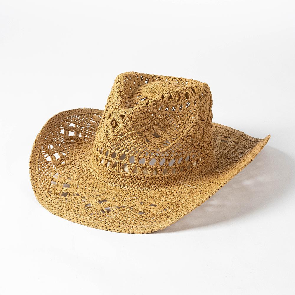 Matcha Green Cowboy Straw Hat Handwoven Hollow Men's and Women's Summer Sun Hat Western Cowboy Straw Hat  sombrero vaquero