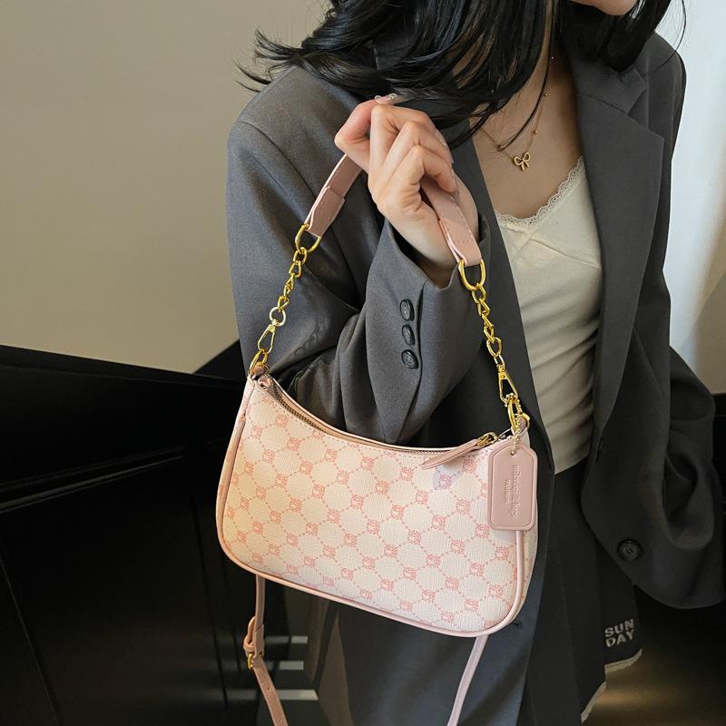 Sac d'aisselle vintage en similicuir pour femme, Sac à bandoulière bandoulière à chaîne imprimée rétro, Sac à main chic color-block quotidien pour sorties
