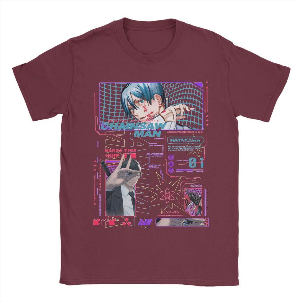 Funny Chainsaw Man Hayakawa Aki T Shirt Men Cotton Short Sleeve  Round Neck Summer Clothes