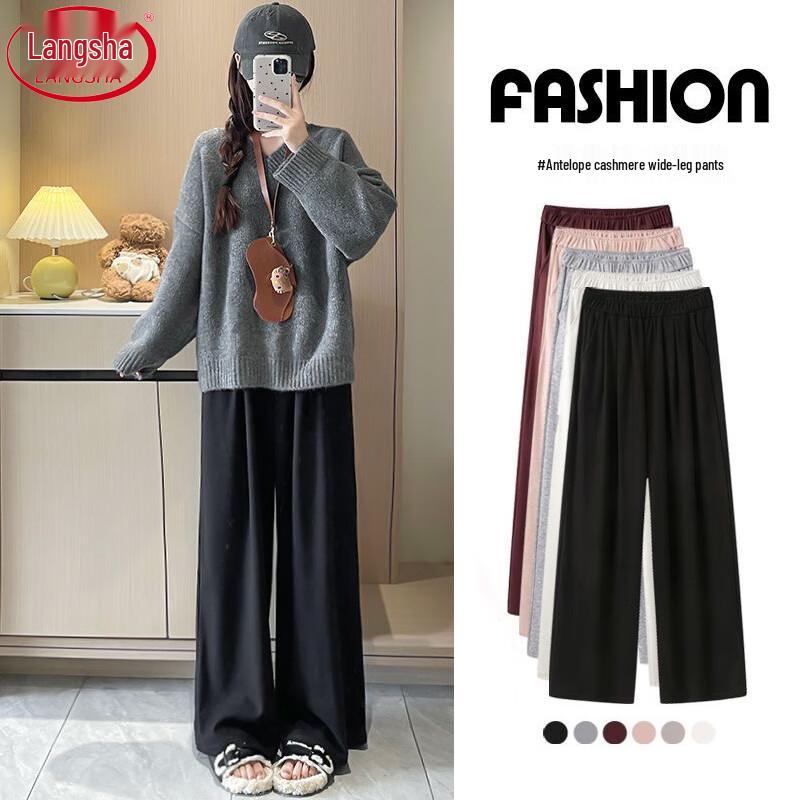 

Langsha Women s Autumn/Winter Imitation Cashmere Wide-Leg Pants XL
