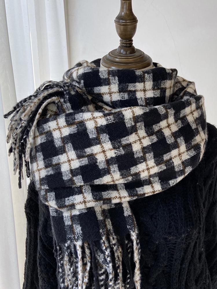 Women Winter Knit Scarf Headscarf Ladies Men Casual Preppy Plaid Tassel Warm Scarve Pashmina Mujer Male Foulard Wrap Shawl New