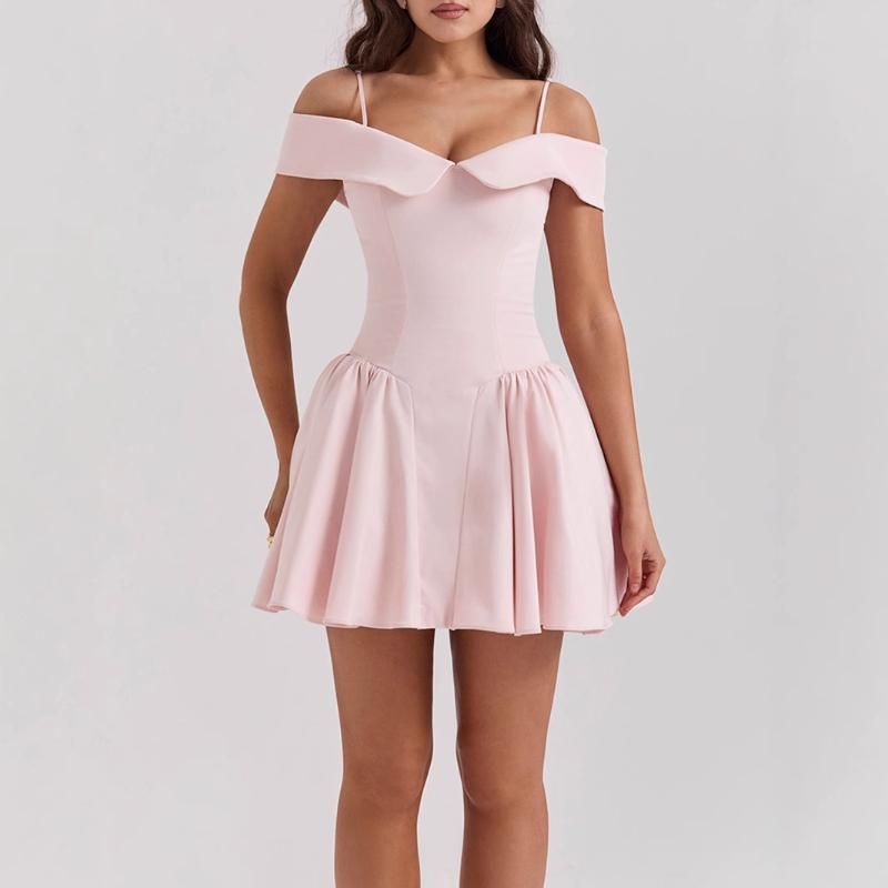 European and American Summer Fashion Temperament Sexy Solid Color Lapel One Shoulder Slim Fit A-line Dress