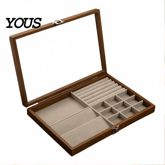 Velvet-lined Jewelry Holder Ring Storage Box, Durable Wood with Compartmentalized Design, Soft Travel Organizer Box Velvet Interior Multi-grid