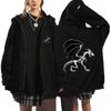 2022 cross-border women's zipper sweater angel wings printed hoodie European and American street tide casual hoodie