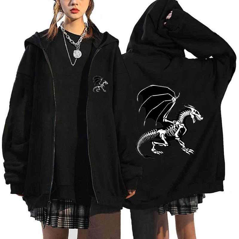 2022 cross-border women's zipper sweater angel wings printed hoodie European and American street tide casual hoodie
