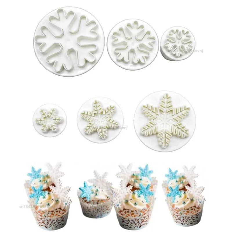 3PCS Snowflake Cookies Cutters Sugar Paste Mold Fondant Plunger Molds Birthday Cake Decoration Pastry Tool Kitchen Accessories