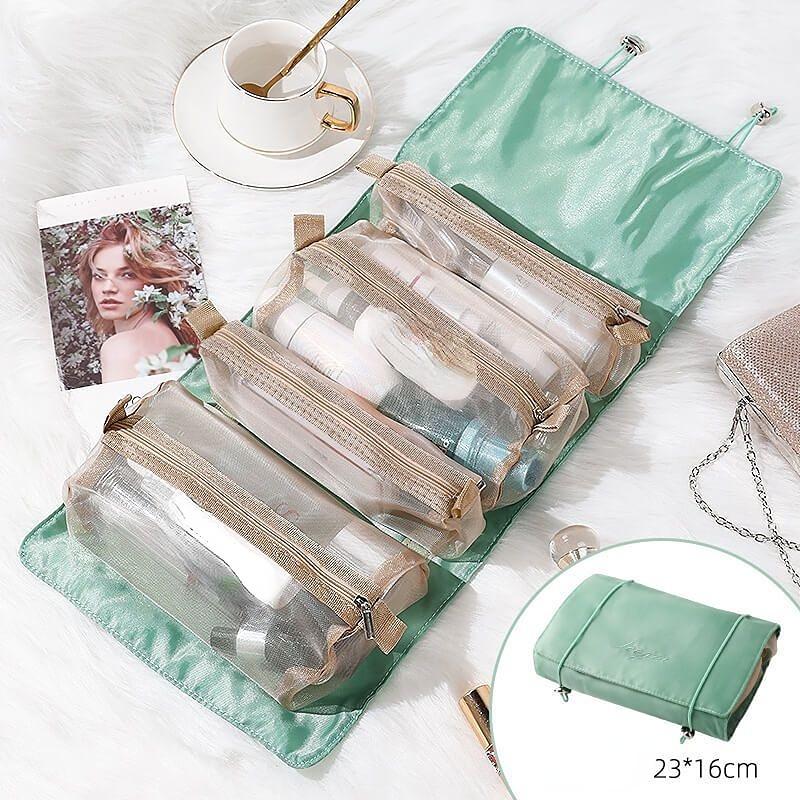 Tragbare einfarbige Kosmetiktasche mit großer Kapazität, Reise-Kulturbeutel, Aufbewahrungstasche für Make-up und Augenbrauenstifte