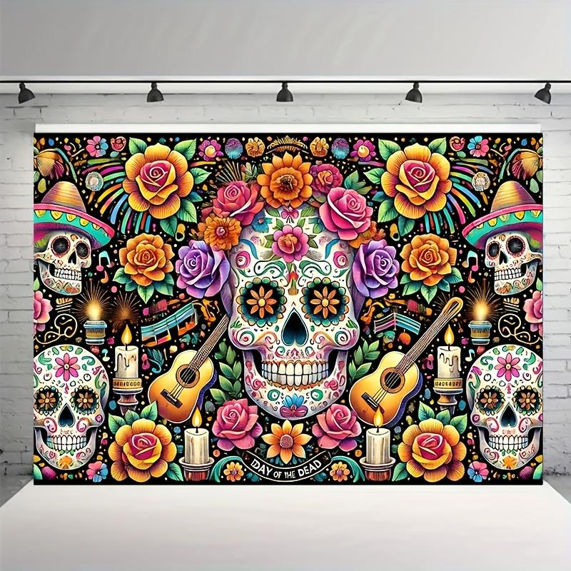 A Colorful Sugar Skull Banner - a Reusable Backdrop for Halloween Parties.zyc