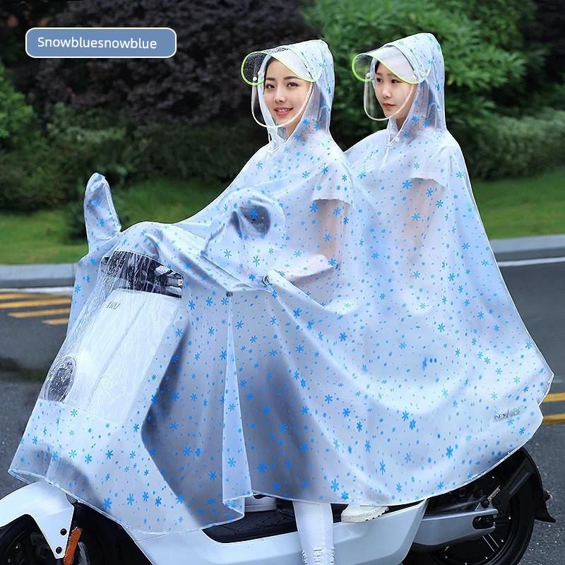 Regenmantel für Elektroroller, Doppelsitz, Eltern-Kind, Langer Stil, Ganzkörper, Starkregen-Schutz, Motorrad-Spezifisch, Transparenter Regenponcho