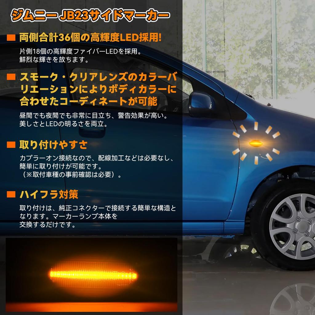 GemPro LED Side Marker Lights for Suzuki DA64 Wagon Jimny Spacia MK32 Wagon R MH21 MH22 MH23 MH34 smoked R, Every, JB23, MK53, Hustler, (2 pieces,