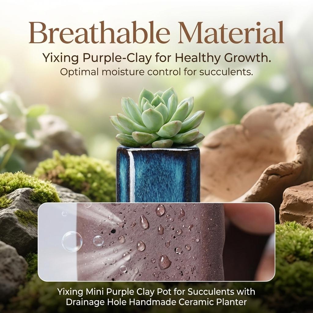 Mini Purple-Clay Pot for Succulents with Drainage Hole Ceramic Planter for Home Decor