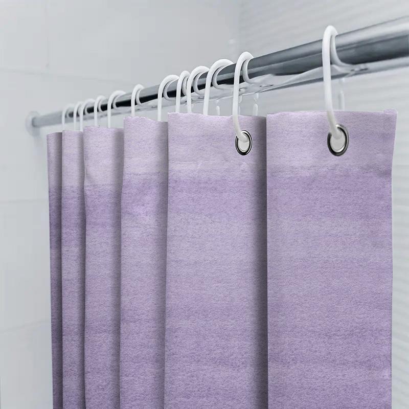 Purple Gradient Shower Curtain Waterproof Bath Mat Decorative Liner For Bathtub Soft Fabric, Mildew Resistant, Non-Slip (White B
