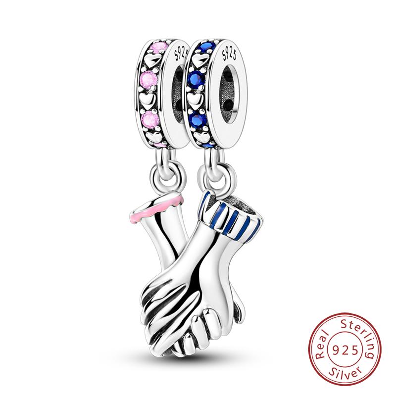 Copper Romantic Couple Rose Valentine'S Day Charms Beads Fit Qikaola Original Bracelets Fine Diy Jewelry Gifts